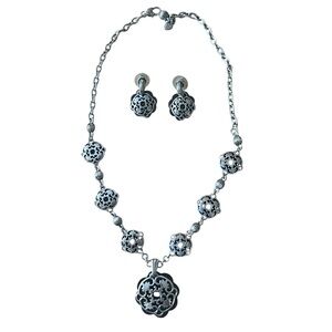 Brighton Arabesque Collection Silver Tone Necklace and Matching Earrings